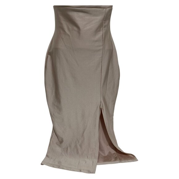 Glare Womens Size M Cowl Neck Beige Midi Slip Dress Bodycon Backless Formal - Picture 6 of 12